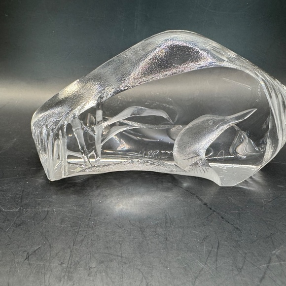 Mats Jonasson Loon etched crystal paperweight artist signed & numbered - Picture 7 of 11